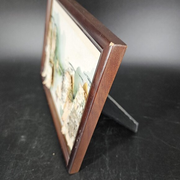 Vintage 3D Mixed Media Landscape Art Framed Original Boats Cliffs Trees 8x6 - Picture 8 of 12